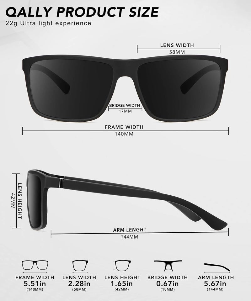 QALLY Store Polarized Sunglasses for Men Rectangular Frame Men's Polarized Sunglasses Sports Sunglasses with UV400 Protection - Image 4